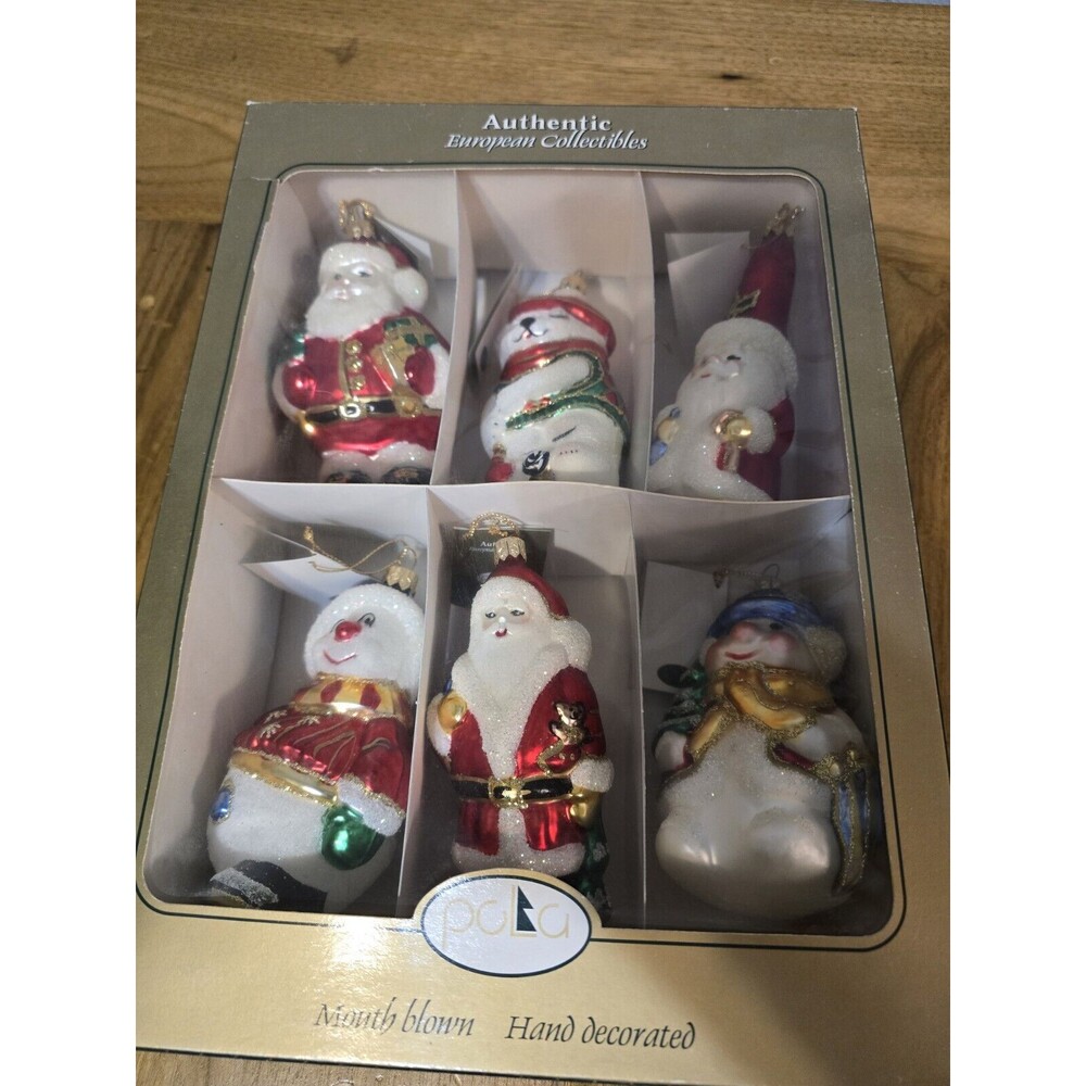 Pola Authentic European Mouth Blown Hand Decorated Set Of 6 Christmas Ornaments